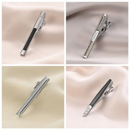 wynameleri Tie Pins for Men Silver Black 3 Pcs 10 PCS Short Tie Clip Set 2.3, 2.4 Inch Business Shirt Necktie Pinch for Men - color: T0310019
