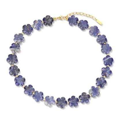 COAI Chunky Colorful Necklace for Women, Summer Beach Jewelry Crystal Flower Necklace for Women, Multi-Gemstones Sodalite Red Jasper Chunky Choker - style: Sodalite Necklace