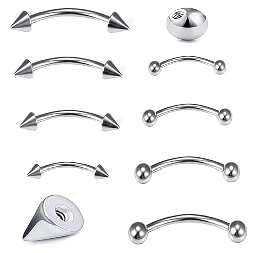 8-Piece Set 16G Eyebrow Rings & Vertical Labret Lip Jewelry, Steel Curved Barbell Piercing Jewelry for Women Men