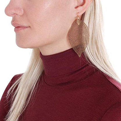 Leaf Earrings for Women - Gold or Silver Tone Filigree Dangle Earrings | Plated in Gold Tone or Silver Tone - color: 3.5" inch - Large Gold