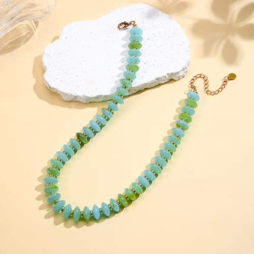 Acrylic Beaded Necklace for Women,Beach Strand Jewelry Gifts | Statement Necklace,Cute Trendy Handmade Jewelry for Women,Chunky Beaded Necklace,Resin Beads Choker - color: Mint Green