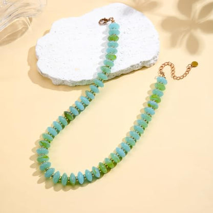 Acrylic Beaded Necklace for Women,Beach Strand Jewelry Gifts | Statement Necklace,Cute Trendy Handmade Jewelry for Women,Chunky Beaded Necklace,Resin Beads Choker - color: Mint Green