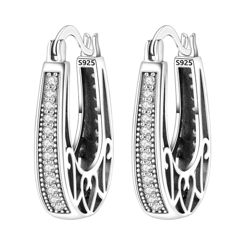 Floral Hoop Earrings 925 Sterling Silver with 14K Gold Plating – Lightweight CZ Flower Hoops | Hypoallergenic Jewelry for Women | Gift Box + Polishing Cloth - color: 28mm Vintage earrings