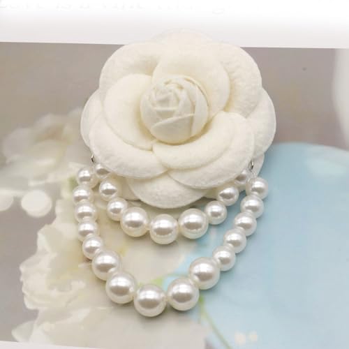 Elegant Camellia Flower Faux Pearl Brooch Pin,Bohemian Fabric Flower Brooch Pins Pearl Tassel for Women Teen Girls, Corsage Wedding Brooches Clothes Dress Coat Accessories Jewelry Gift
