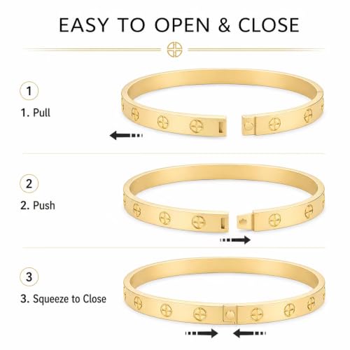 Friendship Love Bracelet for Women, 18K Gold Plated Titanium Steel Cuff - color: Gold, size: Cross 6.5''