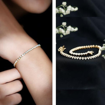 Bezel Set Moissanite Tennis Bracelet for Women, D-Vs1 Quality - style: 14K Yellow Gold