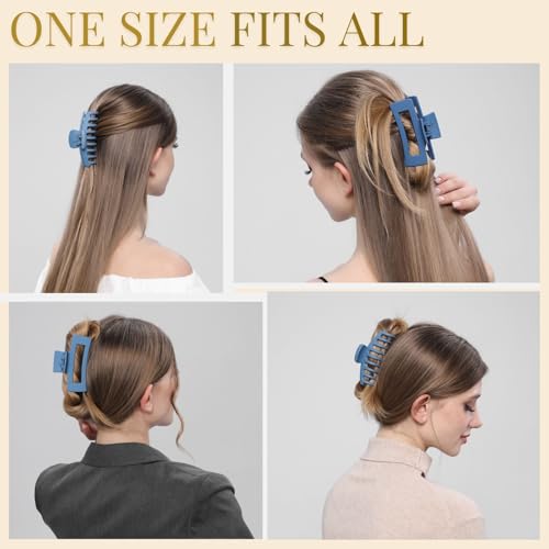 Blue Hair Clips for Women - 8 Pack 4.3 Inch Large Hair Claw Clips for Women Thin Thick Curly Hair, Big Matte Banana Clips,Strong Hold jaw clips - color: Blue
