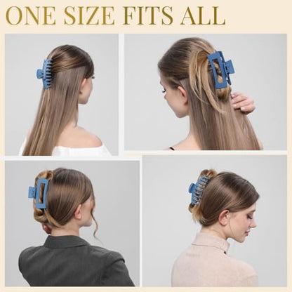 Blue Hair Clips for Women - 8 Pack 4.3 Inch Large Hair Claw Clips for Women Thin Thick Curly Hair, Big Matte Banana Clips,Strong Hold jaw clips - color: Blue