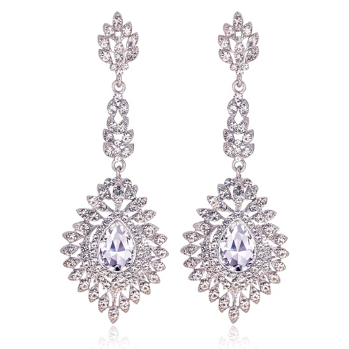 Crystal Teardrop Dangle Earrings - S925 Sterling Silver Posts Rhinestone Drop Earrings for Women Wedding Bridal Brides Bridesmaids Party Prom Pageant Fashion Costume Jewelry - style: clear teardrop dangle earring silver