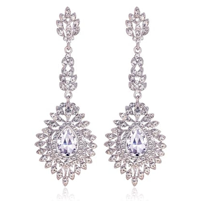 Crystal Teardrop Dangle Earrings - S925 Sterling Silver Posts Rhinestone Drop Earrings for Women Wedding Bridal Brides Bridesmaids Party Prom Pageant Fashion Costume Jewelry - style: clear teardrop dangle earring silver