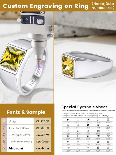 KeyStyle Square Gemstone Signet Rings for Men, Personalized Stainless Steel Pinky Ring with Black Onxy Blue Topaz Birthstone Statement Ring - color: 925 Sterling Silver - Custom Stone - 8mm