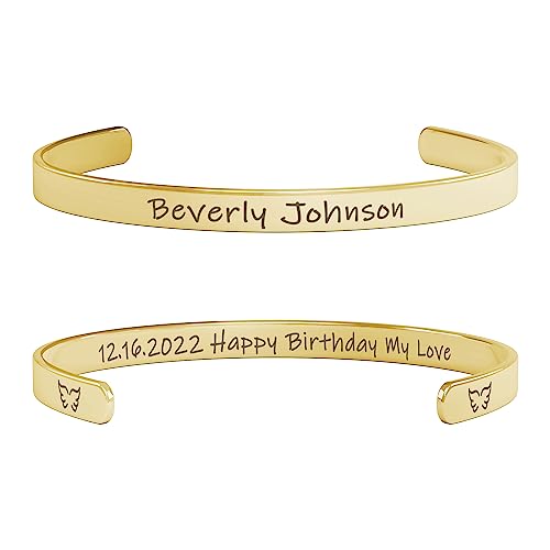 Custom Cuff Bracelets - Double Side Engraved - Personalized Gifts for Women - color: Gold