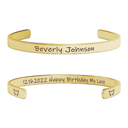 Custom Cuff Bracelets - Double Side Engraved - Personalized Gifts for Women - color: Gold