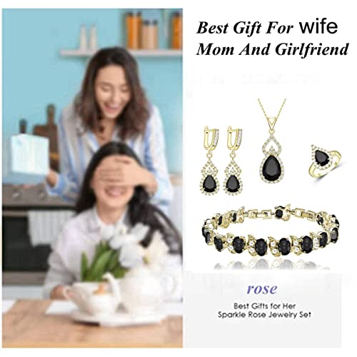 LMXXVJ Women Jewelry Set Platinum Plated Necklace Open Ring Earrings Bracelet Set,Birthday/Anniversary Mother’s Day Jewelry Gifts for Mom/Wife/Sister/Best Friend - color: Yellow Gold-Black