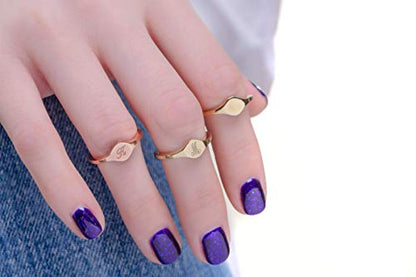 Women Round Signet Ring in Solid Gold 9K, 14K, & 18K, Personalized Chevalier, Custom Initial Engraved Ring, Personalized Birthday Gift, RN330