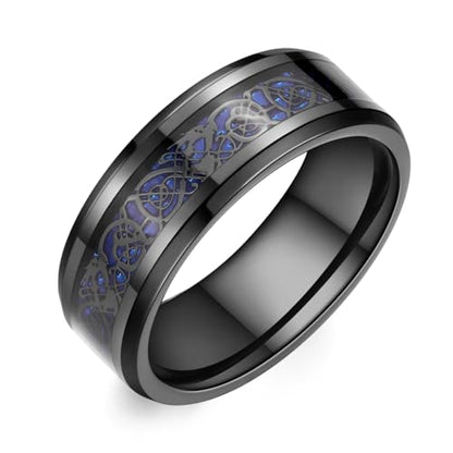 8mm Black Tungsten Carbide Ring for Men Women Red Carbon Fiber Celtic Dragon Inlay Knot Promise Wedding Band Beveled Edges Polished Comfort Fit - color: Blue