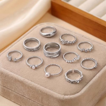 42-Piece Gold Tone Stackable Ring Set for Women, Boho Minimalist Stacking Rings with Crystal & Heart Accents, Adjustable Open Band Jewelry for Daily Wear - style: TZY-003353-01