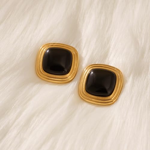 RAUCHBE Big Chunky Gold Earrings for Women Vintage Black Oval Earring Onyx Statement Earrings Trendy Jewelry - style: H