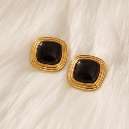 RAUCHBE Big Chunky Gold Earrings for Women Vintage Black Oval Earring Onyx Statement Earrings Trendy Jewelry - style: H