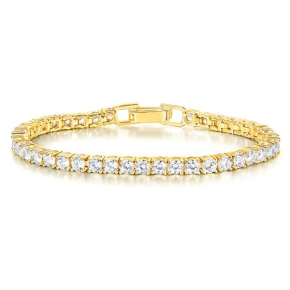 Gemsme 4 Prong Tennis Bracelet, 18K White/Yellow Gold Plated 3mm Round Cubic Zirconia Bracelet for Women Size 6-8.5 Inch - color: Gold Plated, size: 6 inch