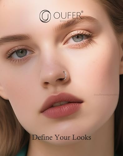 OUFER Opal and CZ 20G Nose Rings Hoops, 316L Surgical Steel Hinged Segment Nose Piercing Jewelry, Septum Lip Eyebrow Rings Cartilage Conch Rook Helix Tragus Daith Earrings For Women and Men-6/7/8MM - color: Purple CZ