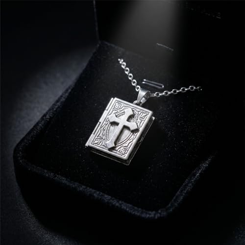 Photo Book Locket Necklace for Women Charm Choker Pendants that Holds Pictures Memorial Jewelry - color: Cross