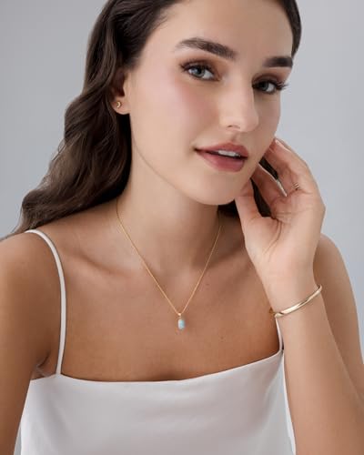 PAVOI Gemstone Charm Necklace for Women - 14K Gold Plated Pendant Necklaces | Dainty Gemstone Necklaces with Cute Charms Set and Adjustable Chain, Trendy Healing Crystal Pendants - style: Faceted Amazonite