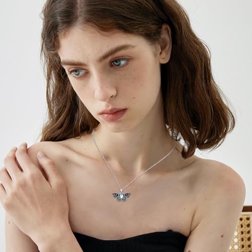 Sterling Silver Halloween Necklace Gothic Jewelry Gifts for Women Men - style: Moth-Moonstone