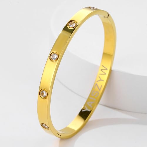 Women's Stainless Steel 18K Gold-Plated Cubic Zirconia Bracelet, Love and Friendship Jewelry Bracelet, Cuff Crystal Jewelry for Mother's Day, Father's Day, Valentine's Day, the Best Gifts for Married and Birthdays - color: Zircon Gold