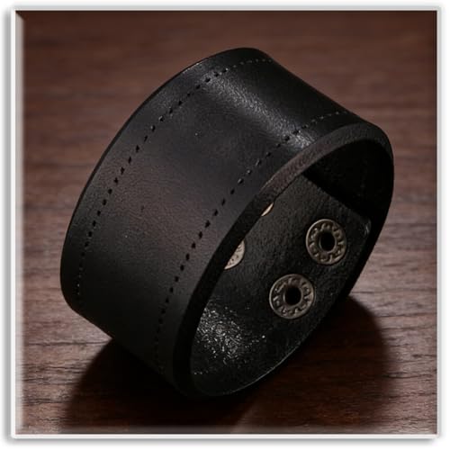 Xusamss Wide Leather Cuff Bracelet for Women Adjustable Punk Wristband Faux Leather Fashion Jewelry Bangle - color: Black