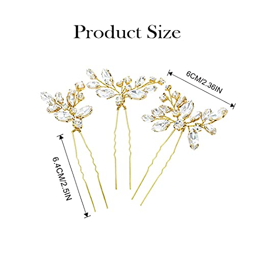 JAKAWIN Rhinestone Wedding Hair Pins Silver Bridal Crystal Hair Jewelry Accessories for Women HP130 (Gold) - color: 2 Gold