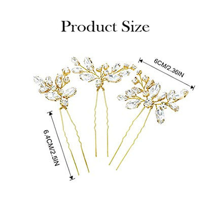 JAKAWIN Rhinestone Wedding Hair Pins Silver Bridal Crystal Hair Jewelry Accessories for Women HP130 (Gold) - color: 2 Gold