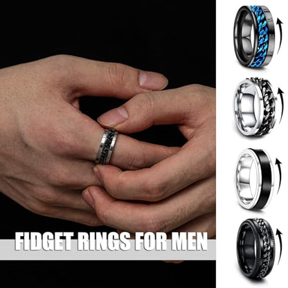 EIELO 16Pcs Stainless Steel Band Rings for Men Cool Black Golden Silvery Plated Rings Comfort Fit Fidget Spinning Chain Ring Fashion Simple Mens Wedding Engagement Ring Set