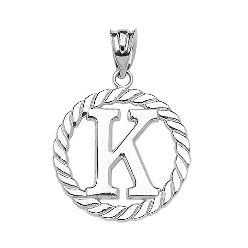 Claddagh Gold Fine 925 Sterling Silver Personalized Initial A-Z Roped Circle Charm Pendant - style: K