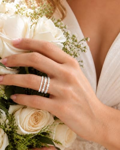 TOBENY Gold Engagement Rings for Women Non Tarnish 14K Gold Plated Stackable Cubic Zirconia Wedding Bands Ring Dainty Promise Love Eternity Stacking Thumb Ring Set Gold Bridal Rings Size 6 7 8 9 10 - color: B-3Pcs Silver Wedding Cubic Zirconia Rings
