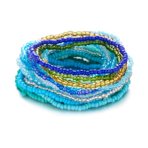16-30Pcs Handmade Bohemian Colorful Crystal Seed Beads Stackable Adjustable Elastic Stretch Multilayerd Bracelets for Women Summer Vacation Beach Boho Bangle Jewelry - color: 16pcs