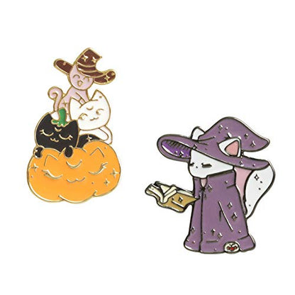 Cute Enamel Lapel Pins Set Cartoon Animal Plant Floral Fruits Foods Brooches Pin Badges for Clothing Bags Backpacks Jackets Hat DIY - color: Pumpkin Witch