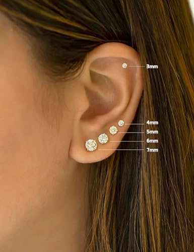 Kainier Women's 14K Gold Plated CZ Stud Earrings Simulated Diamond Round Cubic Zirconia Ear Stud Set（5 Pairs)… - color: Platinum