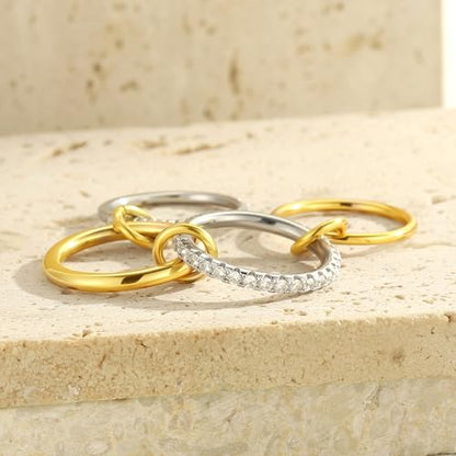 Gold Stackable Rings for Women Non Tarnish, 18k Gold Plated Cubic Zirconia Rings, Exquisite Silver Gold Multi Ring Mixed Metals Stack Jewelry Set Size 6-10 - color: 4PCS, size: 6