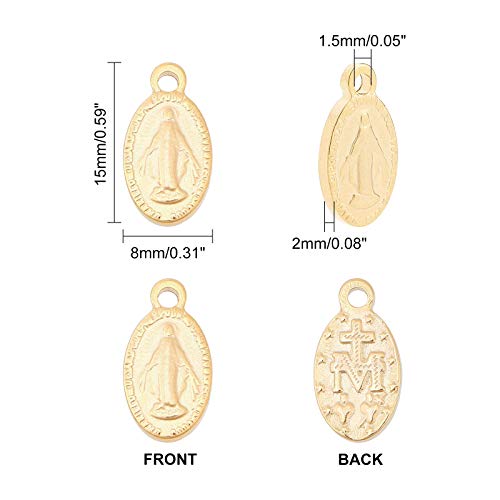 UNICRAFTALE 10pcs Oval Extender Chain Drop 304 Stainless Steel Pendants Oval with Virgin Mary Charms Golden Color 15mm End Drop Charm Connector for DIY Jewelry Making - color: Golden-S