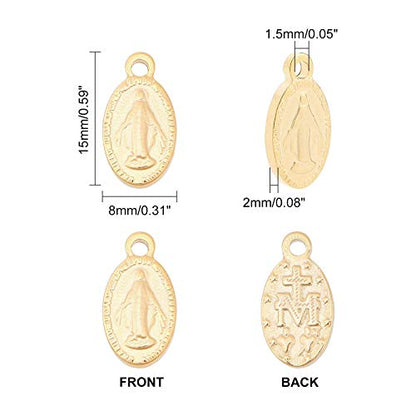 UNICRAFTALE 10pcs Oval Extender Chain Drop 304 Stainless Steel Pendants Oval with Virgin Mary Charms Golden Color 15mm End Drop Charm Connector for DIY Jewelry Making - color: Golden-S
