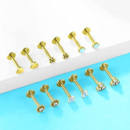 16G Monroe Lip Piercing Jewelry Labret Studs Tragus Hoop Earrings Nose Piercing Flat Back Helix Earring - color: gold, size: 18G*8mm