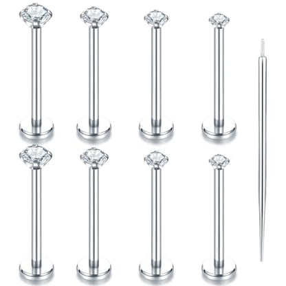 Oveta Threadless Push in Lip Rings 16G/18G/20G Labret Jewelry CZ Lip Studs Stainless Steel Cartilage Earrings for Women Monroe Medusa Piercing Jewelry 6/7/8/10/12mm Bar Length - color: Silver, size: 16G*12mm bar*1.5/2/2.5/3mm cz