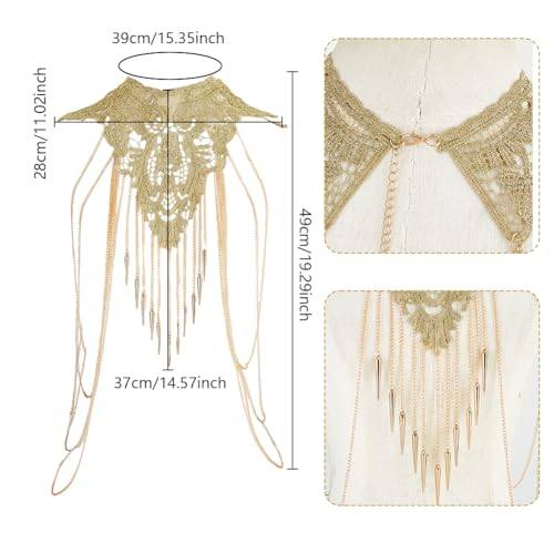 AHANDMAKER Gold Lace Shoulder Chain Flower Body Necklace Bikini Body Chain Sexy Lace Shoulder Jewelry Accessory for Costume Party Rave Women Dress Beach Bikini Shoulder Wedding Holiday
