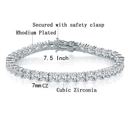Tennis Bracelet for Women 3mm Cubic Zirconia 18K White Gold/Yellow Gold Plated - color: White Gold, size: 7mm