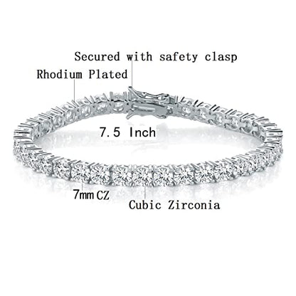 Tennis Bracelet for Women 3mm Cubic Zirconia 18K White Gold/Yellow Gold Plated - color: White Gold, size: 7mm