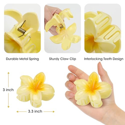 HAPTIME 10 Pack Flower Hair Clips, Beach Hair Accessories, Preppy Claw Clips, Plumeria Hair Clip, Hawaiian Claw Clips, Gifts for Women Teen Girls