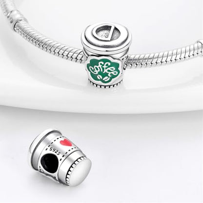HappyStar 925 Sterling Silver Animal Dogs Charms Pendants fit Pandora Bracelets Necklaces Flowers Sports Travel Charms for Bracelets Women Jrwelry Gifts(with one Spacer Bead Charms) - style: Coffee Cup Beads