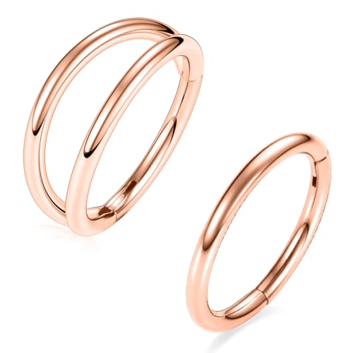GAGABODY 2 Pcs Nose Rings 22G 20G 18G 16G 14G 12G 10G 8G Surgical Steel Piercing Rings for Nose Septum Cartilage Helix Tragus Conch Rook Daith Lobe from 5mm to 16mm Seamless Hoop Unisex Hinged Earrings - color: Rose Gold-Single&Double Hoop
