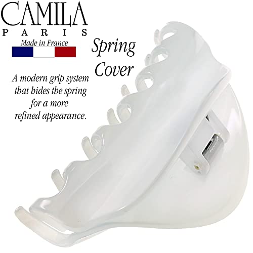 Camila Paris CP2555 French Hair Clips for Women, 3.75" White Large Claw Clip Strong Hold All Day, Girl Large Claw Clips for Thick Hair, No Damage No Slip Flat Clip for Women. Made in France - color: White